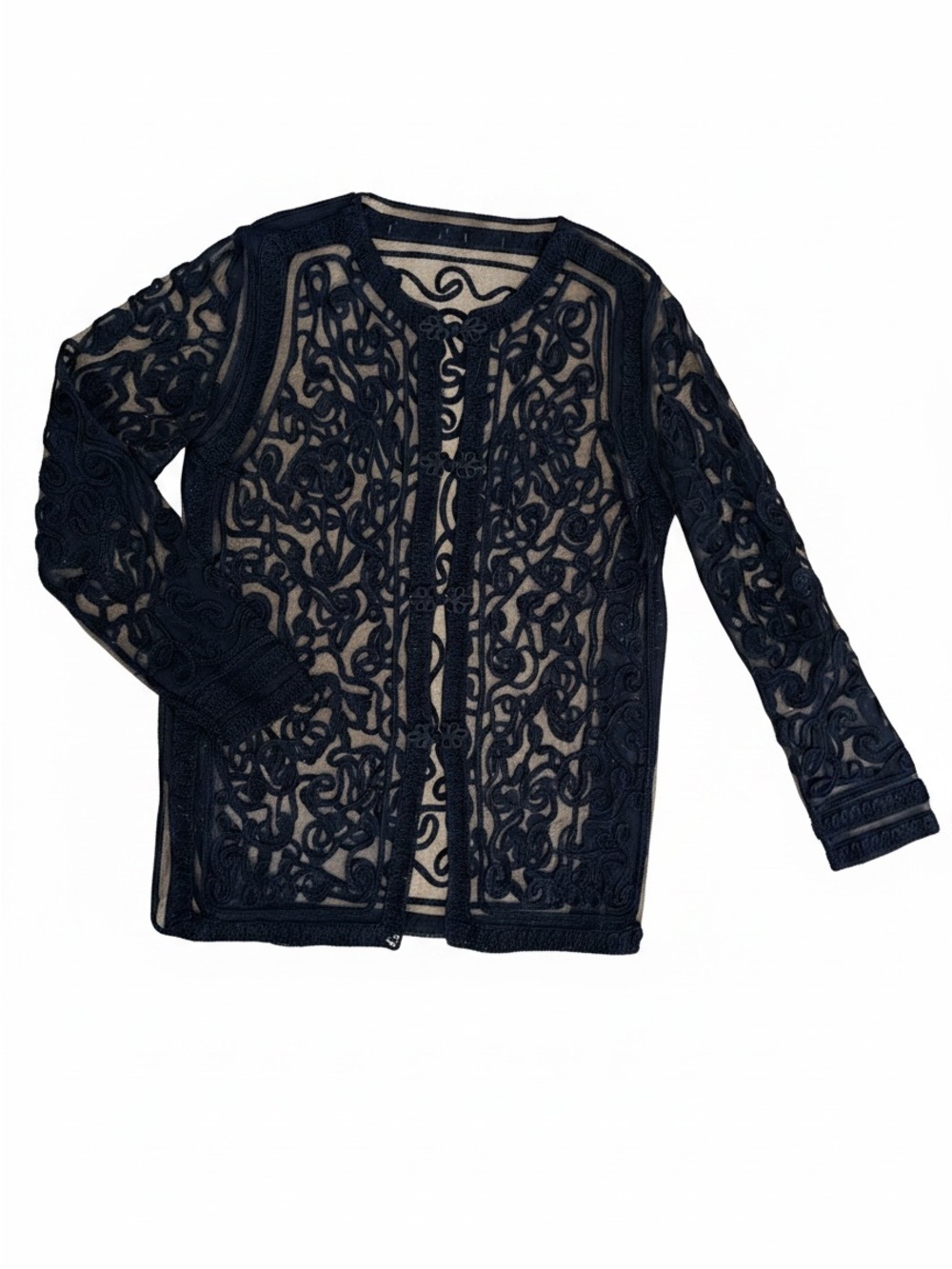 Vintage Black Sheer Lace Ribbon Jacket - Medium - Picture 3 of 6
